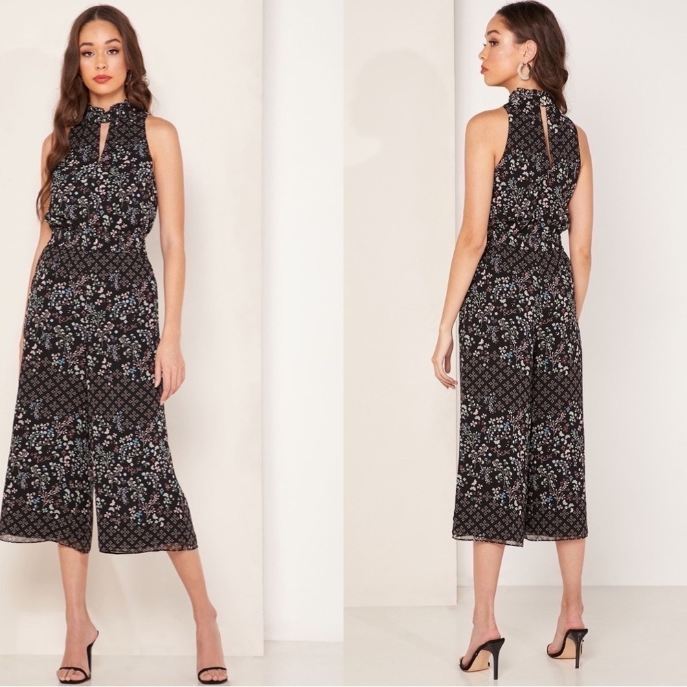NWT TED BAKER Black Marcila Hazel High Neck Wide Leg Floral Jumpsuit
